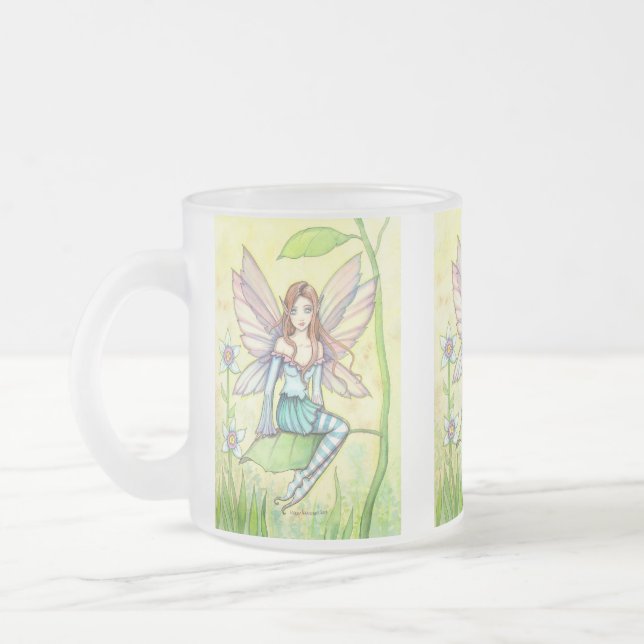 Caneca De Café Vidro Jateado Fada Flor Cura Fantasia Art (Esquerda)