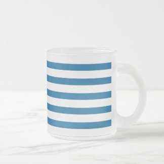 Caneca De Café Vidro Jateado Faixa Horizontal Azul e Branco