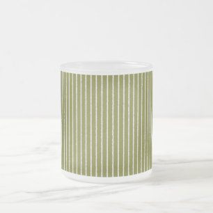 Caneca De Café Vidro Jateado Faixa Verde-Oliva com Linhas Isoladas