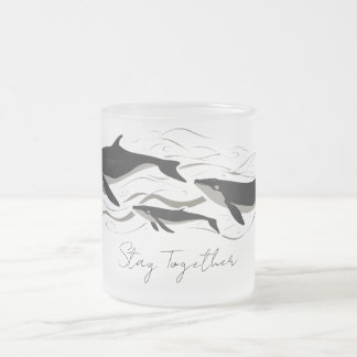 Caneca De Café Vidro Jateado Família de Baleias Oceano Juntos Silhueta