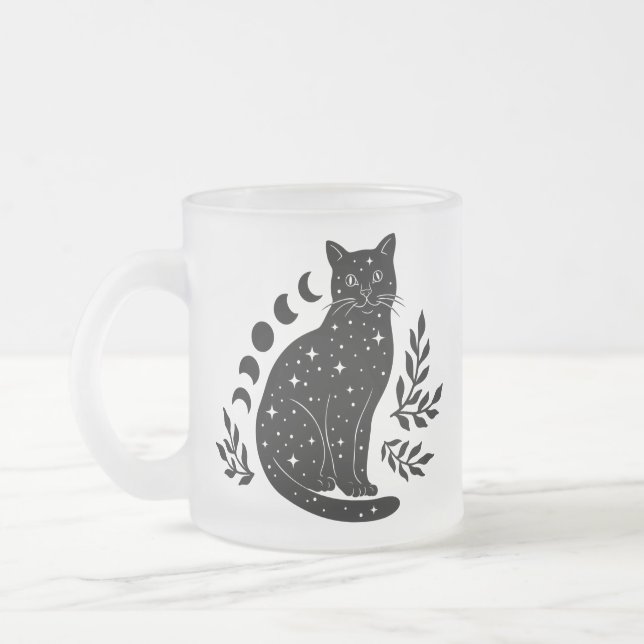 Caneca De Café Vidro Jateado Fases de Star Cat e Lua (Esquerda)