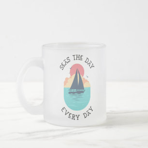 Caneca De Café Vidro Jateado Faz o dia todo / vida na praia