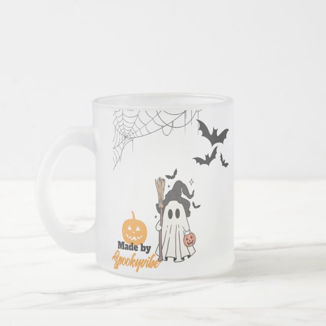 Caneca De Café Vidro Jateado Feiticeira Fantasma do Halloween com vassoura e ab (Esquerda)