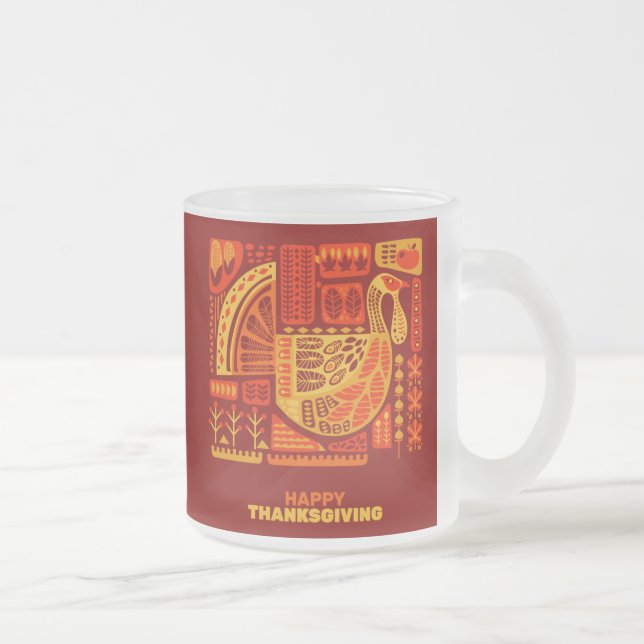 Caneca De Café Vidro Jateado Feliz Ação de Graças Geométrico Abstrato Orange Br (Direita)