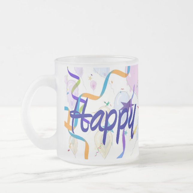 Caneca De Café Vidro Jateado Feliz Aniversário - Balões - Mug (Esquerda)
