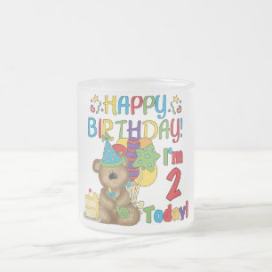Caneca De Café Vidro Jateado Feliz Aniversário segundo aniversário do Urso de T