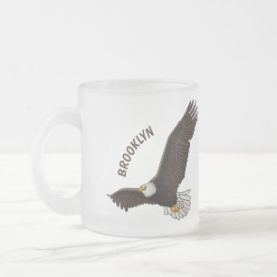 Caneca De Café Vidro Jateado Feliz desenho animado de águia-calva voadora