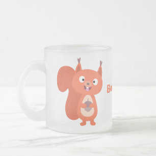 Caneca De Café Vidro Jateado Feliz desenho animado de esquilo vermelho