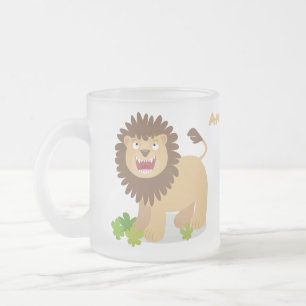 Caneca De Café Vidro Jateado Feliz desenho animado de leão