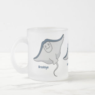 Caneca De Café Vidro Jateado Feliz desenho animado de peixes-raia