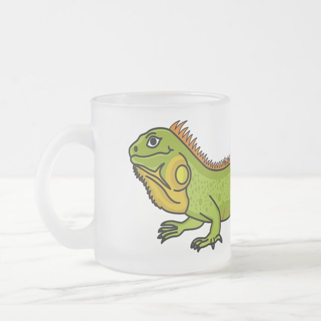 Caneca De Café Vidro Jateado Feliz desenho da iguana verde (Esquerda)