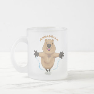 Caneca De Café Vidro Jateado Feliz design de desenho de quokka