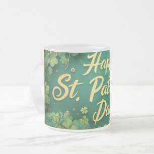 Caneca De Café Vidro Jateado Feliz Dia de São Patrício com Design de Trevo