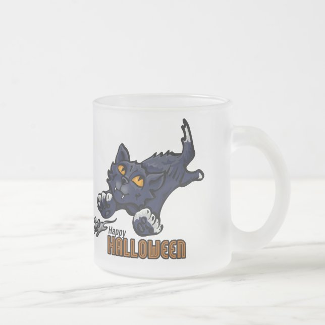 Caneca De Café Vidro Jateado Feliz Halloween Cat e Rato (Direita)