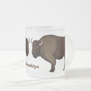 Caneca De Café Vidro Jateado Feliz ilustração de búfalo bisonte americano