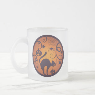 Caneca De Café Vidro Jateado Feliz lanterna do Halloween aranhas e morcegos neg