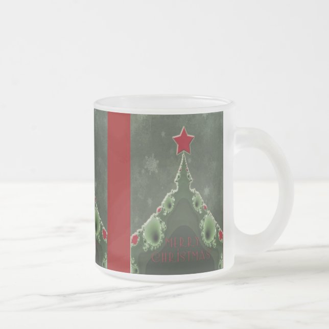 Caneca De Café Vidro Jateado Feliz Natal - Árvore Fractal e Estrela (Direita)