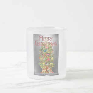Caneca De Café Vidro Jateado Feliz Natal Design da Árvore Vintage