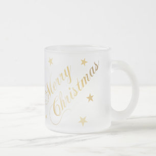 Caneca De Café Vidro Jateado Feliz Natal Elegante Estrelas em Letra Dourada