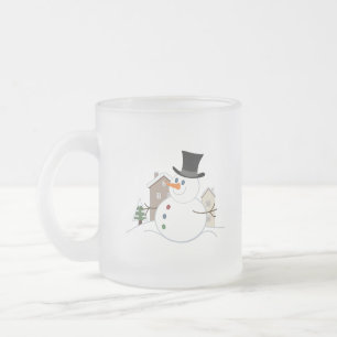 Caneca De Café Vidro Jateado Feliz Natal Ilustração de Neve