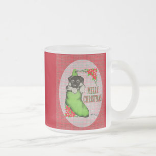 Caneca De Café Vidro Jateado Feliz Natal Puppy