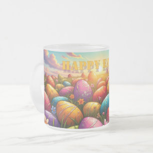 Caneca De Café Vidro Jateado Feliz Páscoa Ovos Coloridos na Primavera Prado