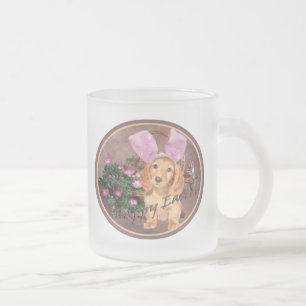Caneca De Café Vidro Jateado Felz pascoa Dachshund