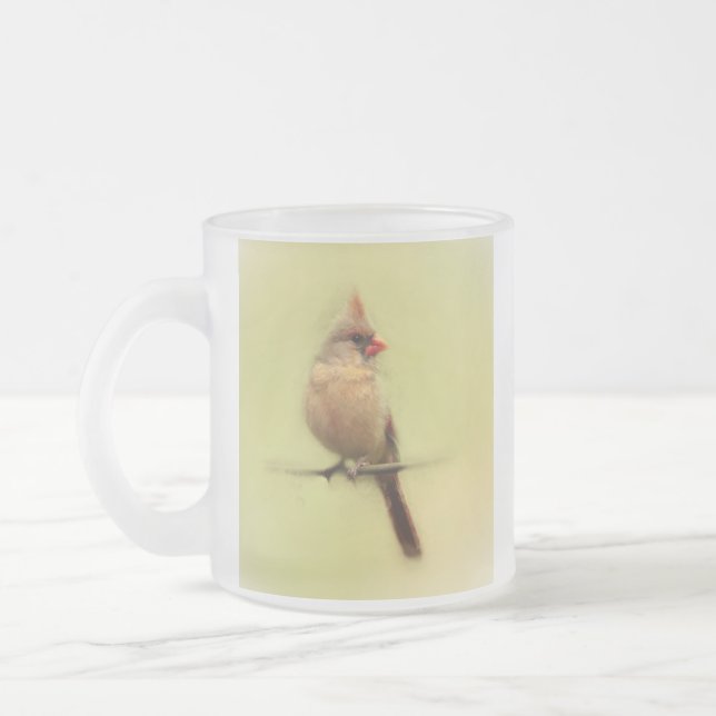 Caneca De Café Vidro Jateado Female Cardinal Songbird (Esquerda)
