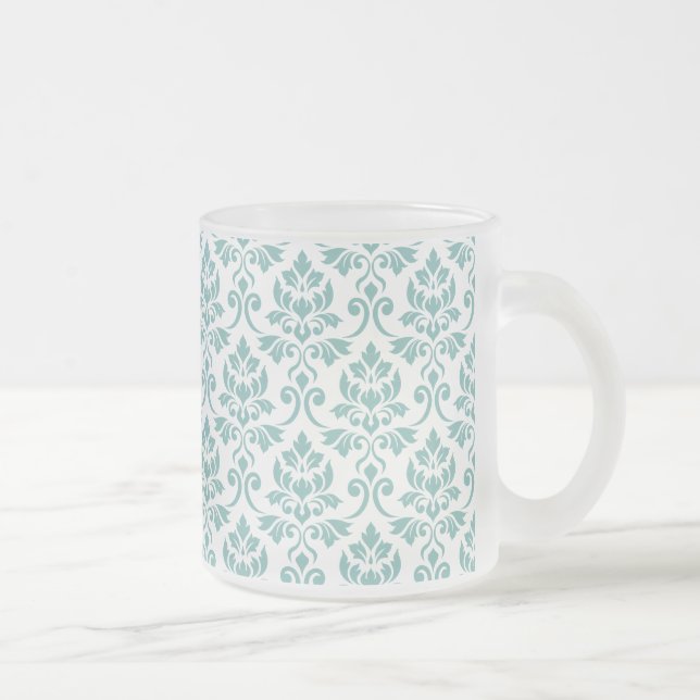 Caneca De Café Vidro Jateado Feuille Damask Teal Pattern (Direita)
