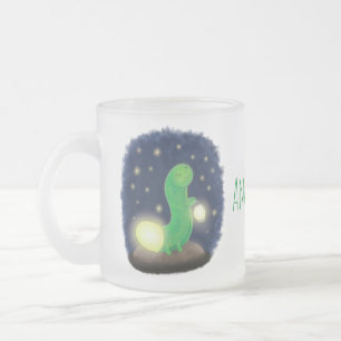 Caneca De Café Vidro Jateado Figura de desenho animado do verme verde-claro