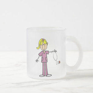 Caneca De Café Vidro Jateado Figura fêmea loura enfermeira da vara