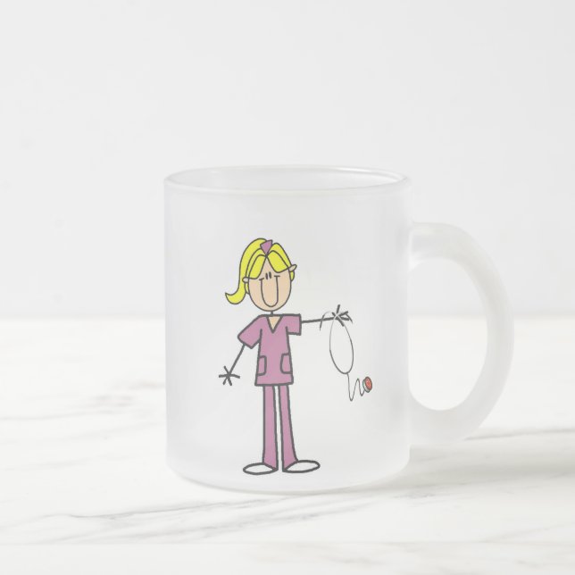 Caneca De Café Vidro Jateado Figura fêmea loura enfermeira da vara (Direita)