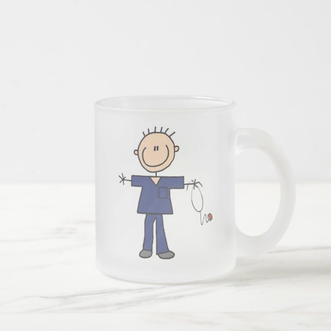 Caneca De Café Vidro Jateado Figura masculina enfermeira da vara - azul (Direita)