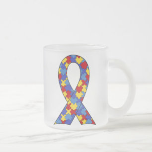 Caneca De Café Vidro Jateado Fita da consciência do autismo