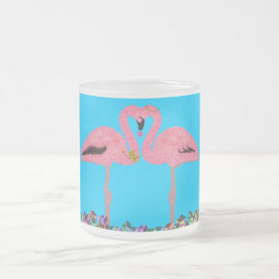 Caneca De Café Vidro Jateado Flamingos de praia Glam Pink Hanukkah