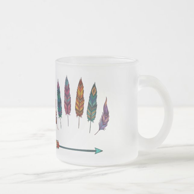 Caneca De Café Vidro Jateado flecha e penas (Direita)