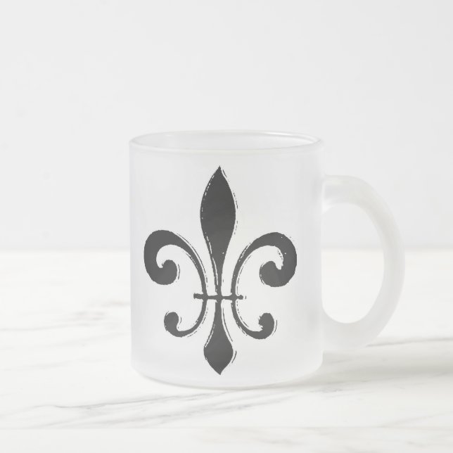 Caneca De Café Vidro Jateado Fleur De Lis, Lavagem Negra (Direita)