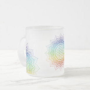 Caneca De Café Vidro Jateado Flor da vida - 7 Chakras - Arco-íris