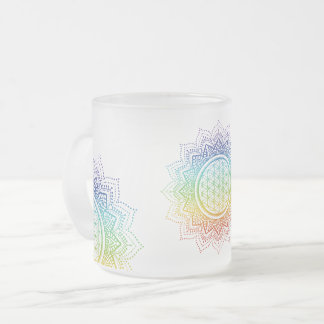 Caneca De Café Vidro Jateado Flor da vida - 7 Chakras - Arco-íris