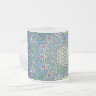 Caneca De Café Vidro Jateado Flor Da Vida - Estilo De Mandala Índia 1