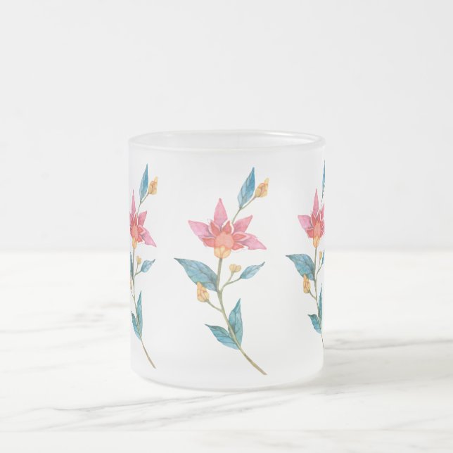 Caneca De Café Vidro Jateado Flor de aquarela rosa (Centro)