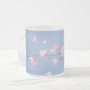 Caneca De Café Vidro Jateado Flor de Cereja - Azul de Serenidade