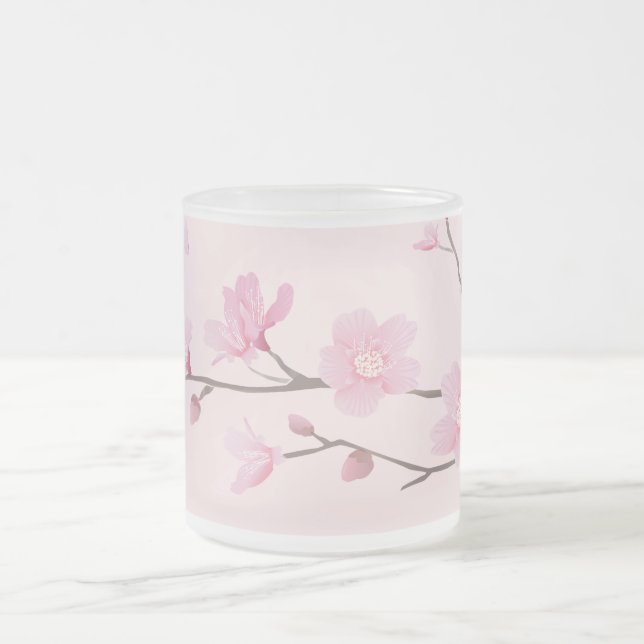 Caneca De Café Vidro Jateado Flor de Cereja - Rosa (Centro)