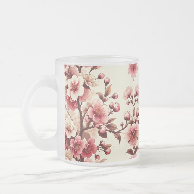 Caneca De Café Vidro Jateado Flor de Cerejeira (Esquerda)
