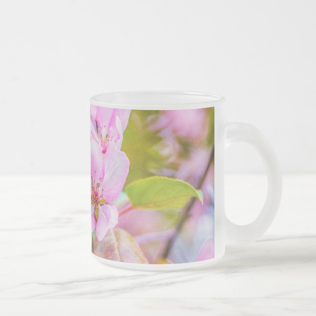 Caneca De Café Vidro Jateado Flor de Maçã Rosa (Direita)