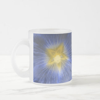 Caneca De Café Vidro Jateado Flor Hollyhock Belo Fosco de vidro azul