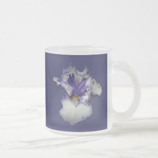 Caneca De Café Vidro Jateado Flor Íris Branca e Azul