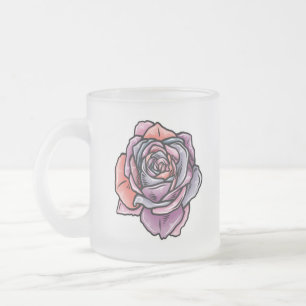 Caneca De Café Vidro Jateado Flor Rosa colorido