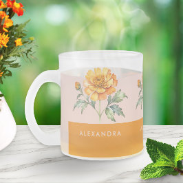 Caneca De Café Vidro Jateado Floral de Marigold Laranja Aquarela Personalizado