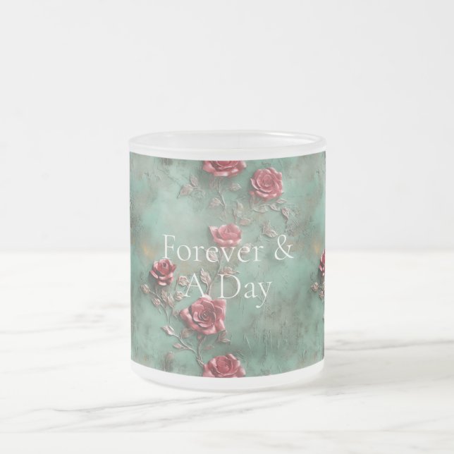 Caneca De Café Vidro Jateado Floral de Rosas vermelhas Verdes (Centro)